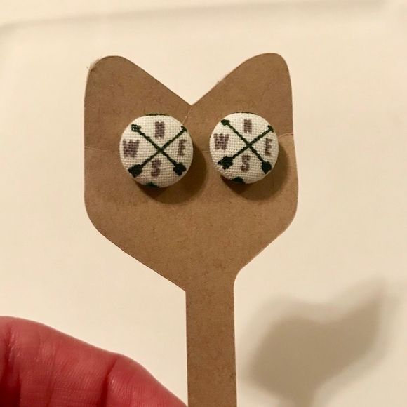 NWT Handmade Fabric Compass Stud Earrings travel posts jewelry - Picture 3 of 3